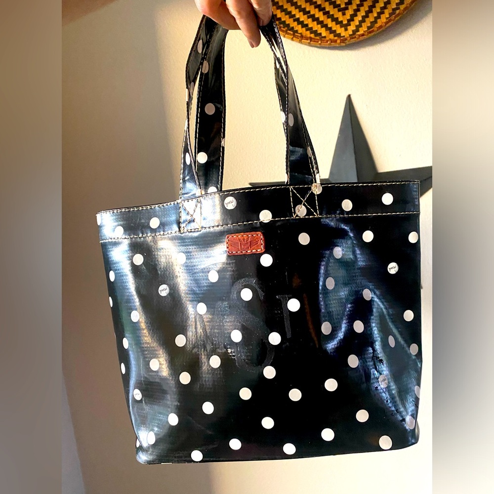 Consuela Black Tote with White Polka Dots